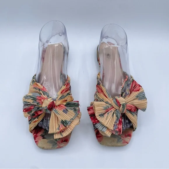 Loeffler Randall Daphne Pleated Knot Flat Sandals 9 Floral - Picture 7 of 16